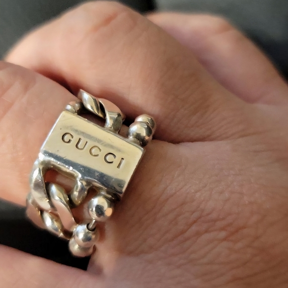 Gucci Sterling Silver Double Chain Ring - Picture 1 of 8